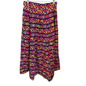 FRANCIS + BENEDICT Size L Maxi Skirt Geo Blue Pink Yellow Handmade Togo Africa‎